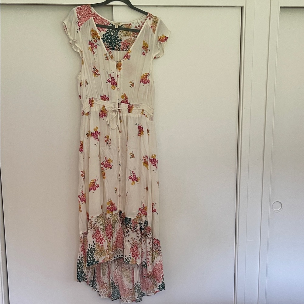 Lucky Brand Floral High Low Dress - Cream and Pink